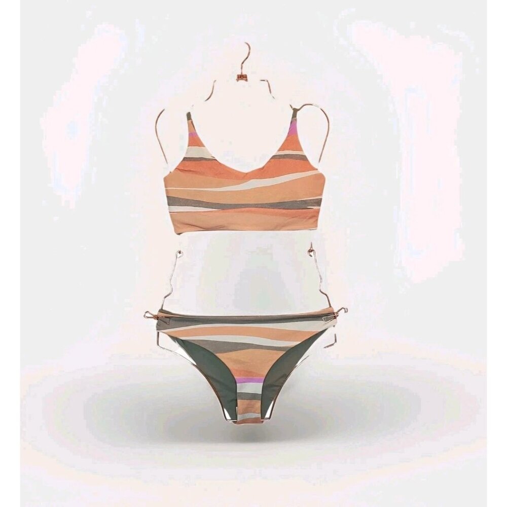 Prana Bikini Set Willow Falls Top & Gemma Bottom Sz Small Reversible Waves Print